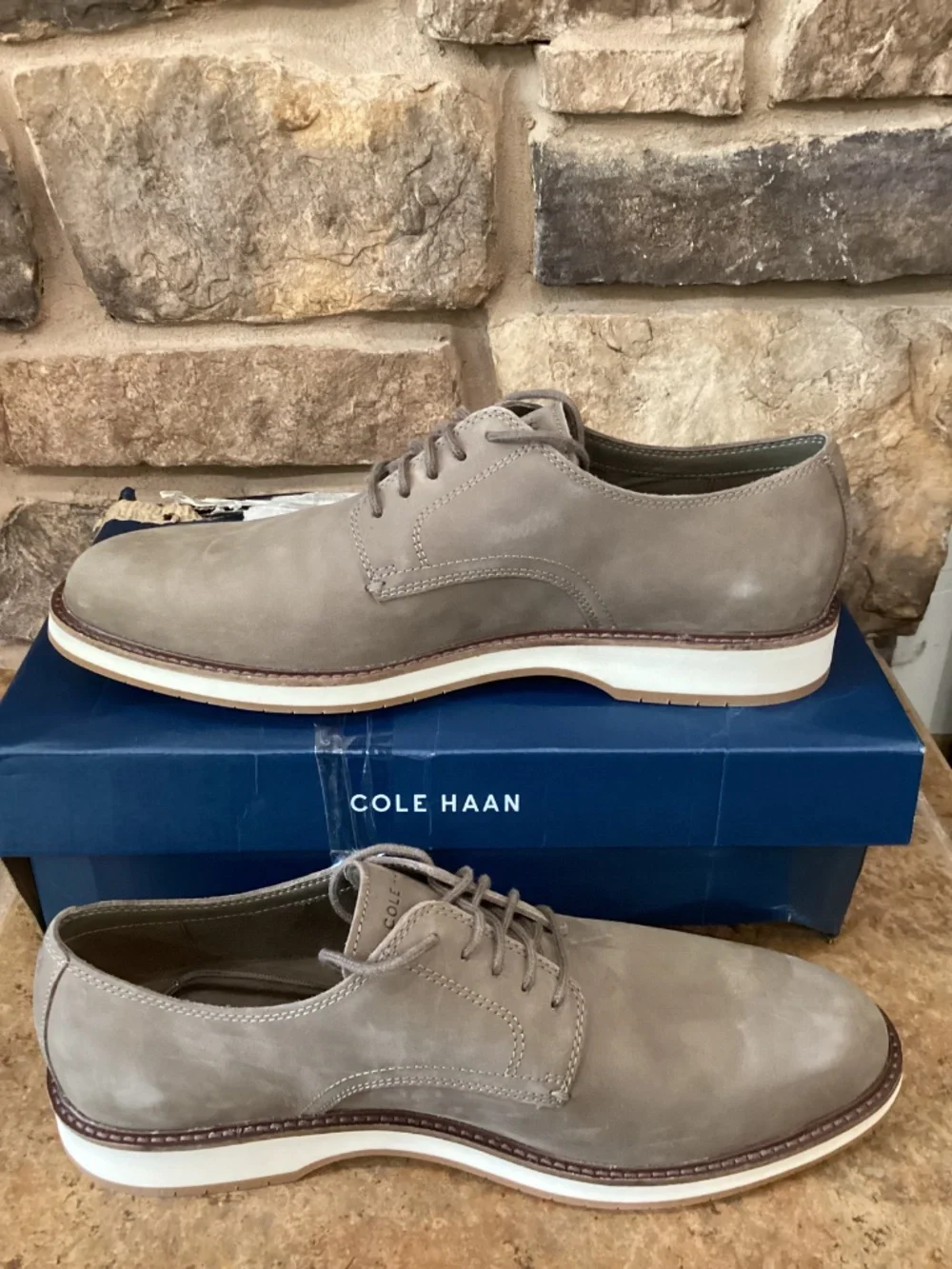 Cole Haan Morse Grand Plain Toe Oxfords Mens 11.5 Nubuck Morel‎ Silver Birch New
